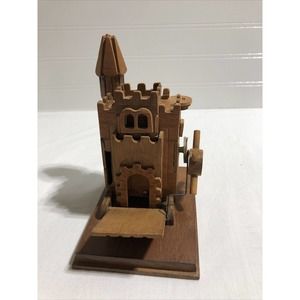 Chinese Craftsman Wooden Camelot Castle Music Box Made in Taiwan Animated Broken